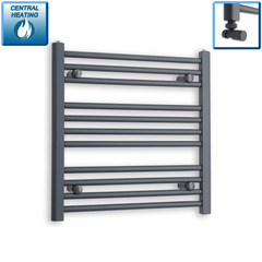 With Angled Valve 600 x 600 Flat Anthracite Sand Grey Heated Towel Rail