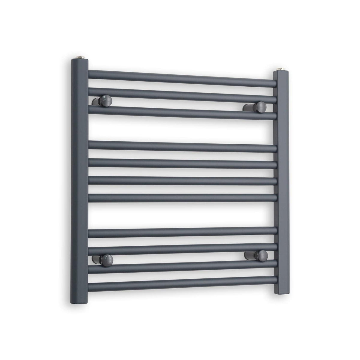 Matt Black Heated Towel Rail Dimensions - 550mm Pipe Centre, 600mm Overall Width