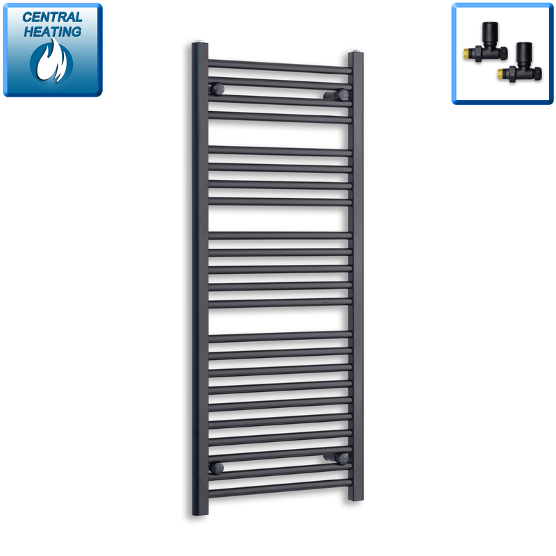600mm Wide 1200mm High Flat Black Heated Towel Rail Radiator