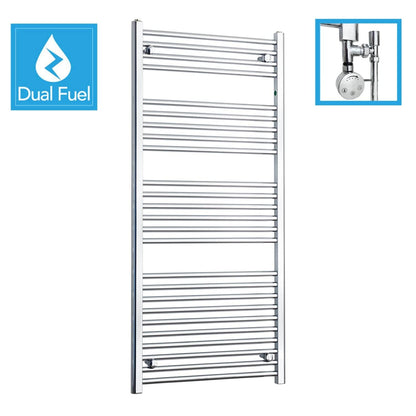 650 x 1400 Chrome Dual Fuel Flat Heated Towel Rail