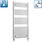 With Straight Valve 650mm Wide 1400mm High Flat Chrome Heated Towel Rail