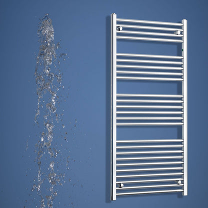 650mm Wide 1400mm High Flat Chrome Heated Towel Rail