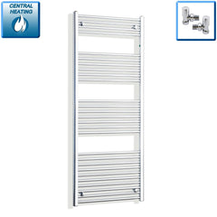 With Straight Valve 650mm Wide 1600mm High Flat Chrome Heated Towel Rail