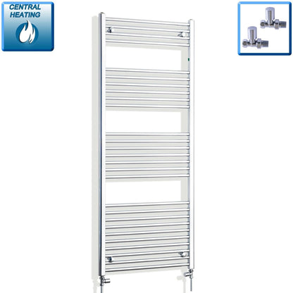 With Angled Valve 650mm Wide 1600mm High Flat Chrome Heated Towel Rail