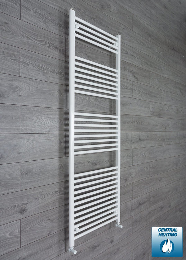 With Angled Valve 650mm Wide 1800mm High Flat White Heated Towel Rail Radiator