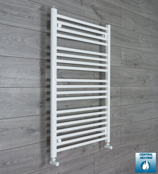With Angled Valve 700 W x 1000 H Flat White Heated Towel Rail Radiator HTR