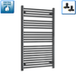 With Straight Valve 700 x 1200 Flat Black Heated Towel Rail Radiator HTR