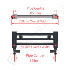 700 x 400 Chrome Dual Fuel Flat Heated Towel Rail