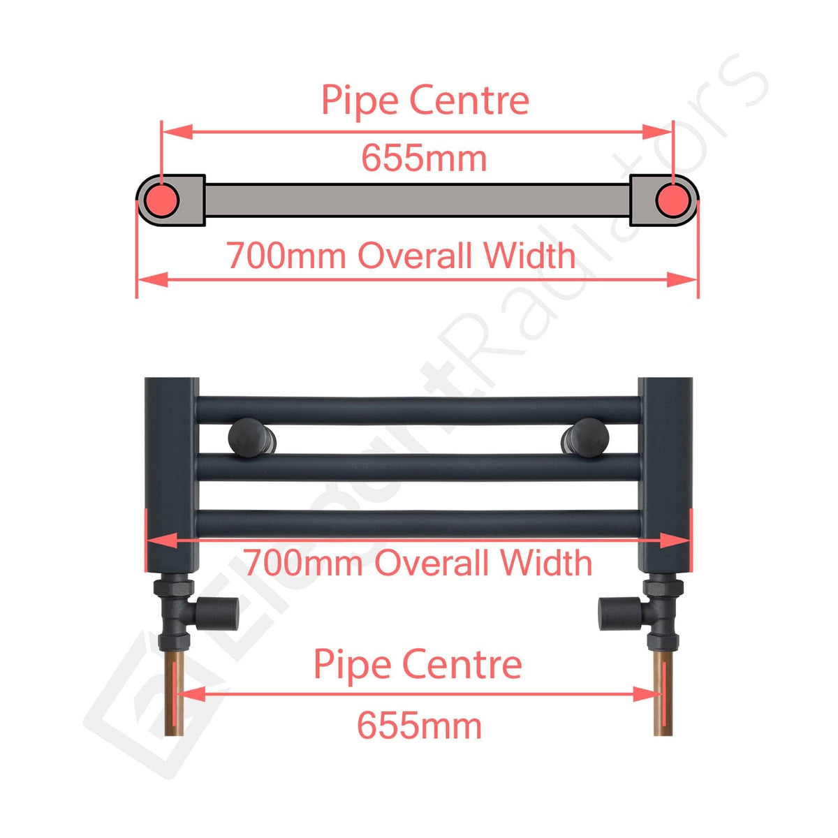 700 x 400 Chrome Dual Fuel Flat Heated Towel Rail