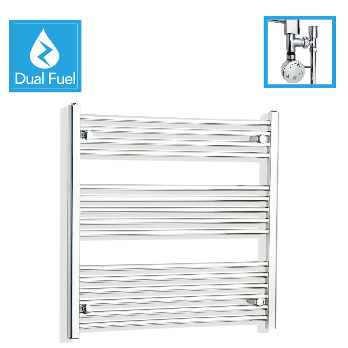 700 x 800 Chrome Dual Fuel Flat Heated Towel Rail