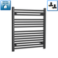 With Straight Valve 700 x 800 Flat Black Heated Towel Rail Radiator HTR