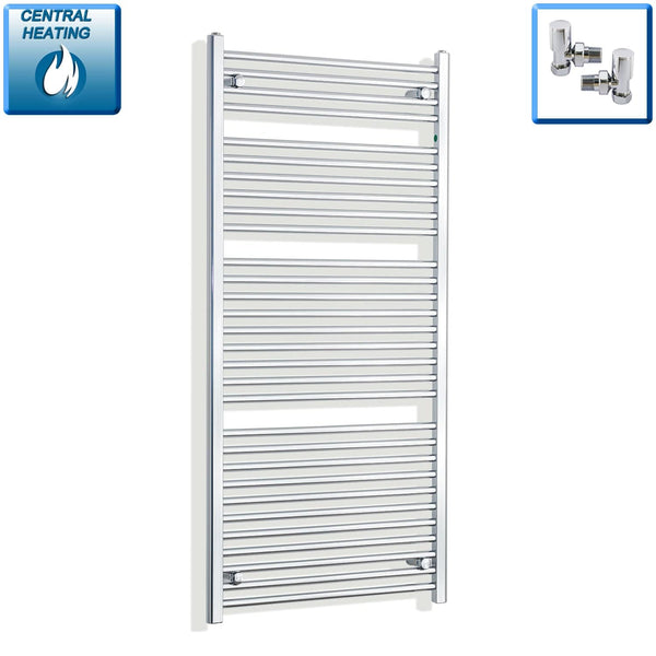 With Angled Valve 700mm Wide 1500mm High Flat Chrome Heated Towel Rail HTR