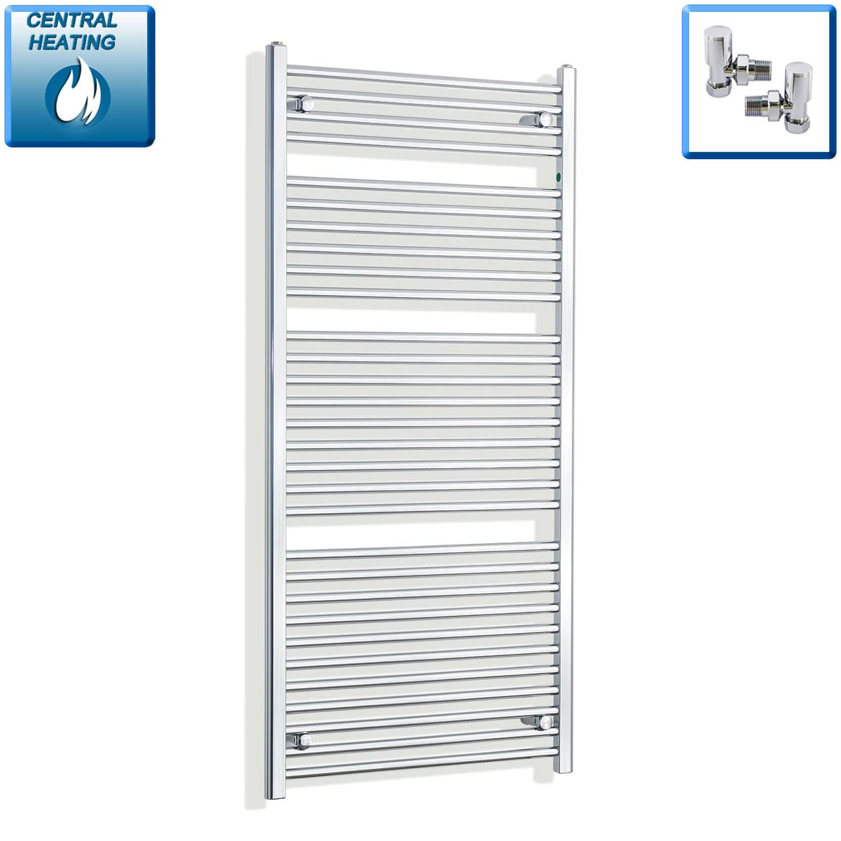 With Angled Valve 700mm Wide 1500mm High Flat Chrome Heated Towel Rail HTR