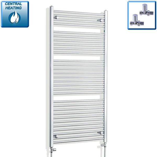 With Straight Valve 700mm Wide 1500mm High Flat Chrome Heated Towel Rail HTR