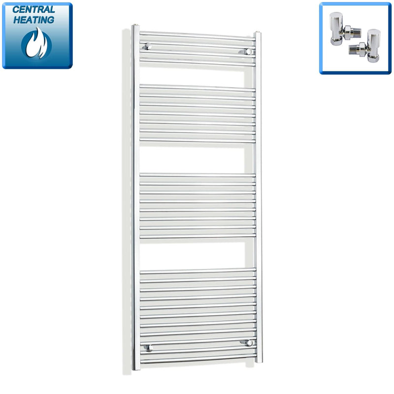 With Angled Valve 700mm Wide 1700mm High Curved Chrome Heated Towel Rail HTR