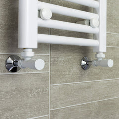 With Angled Valve 700mm Wide 1700mm High Flat White Heated Towel Rail Radiator