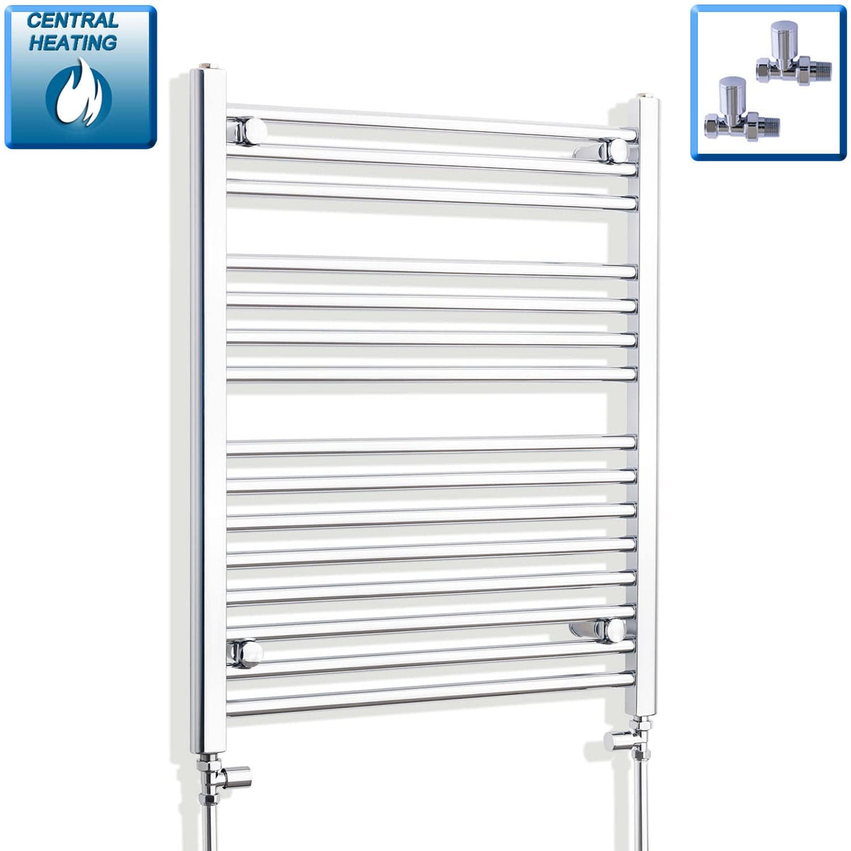 With Straight Valve 700mm Wide 800mm High Curved Chrome Heated Towel Rail