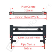 750 x 1000 Chrome Dual Fuel Flat Heated Towel Rail