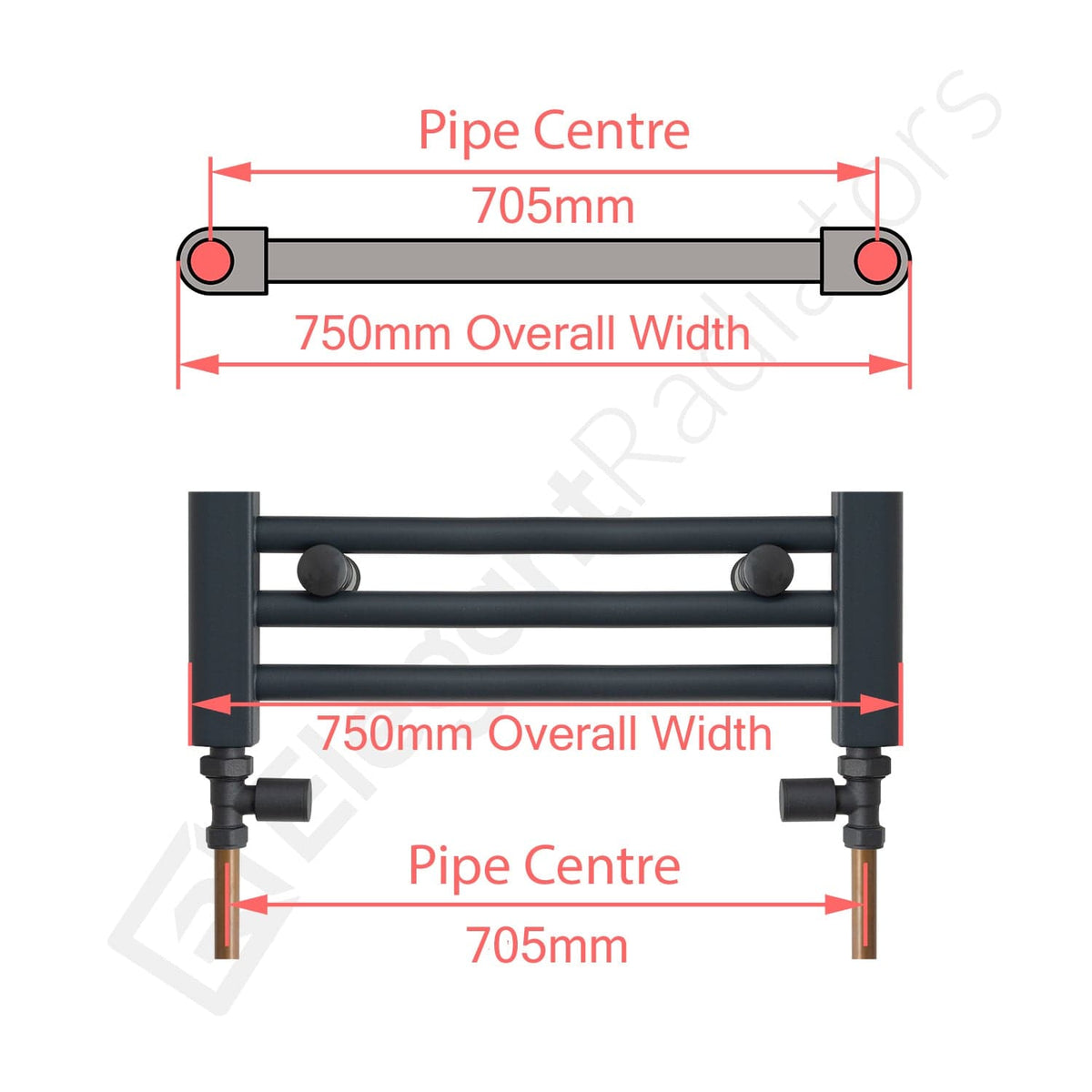 750 x 1000 Chrome Dual Fuel Flat Heated Towel Rail