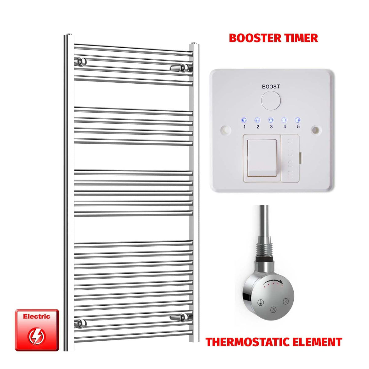 750 x 1200 Pre-Filled Electric Towel Radiator Flat Chrome