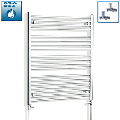 With Straight Valve 750mm Wide 1000mm High Flat Chrome Heated Towel Rail HTR