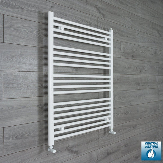 With Angled Valve 750mm Wide 1200mm High Flat White Heated Towel Rail Radiator