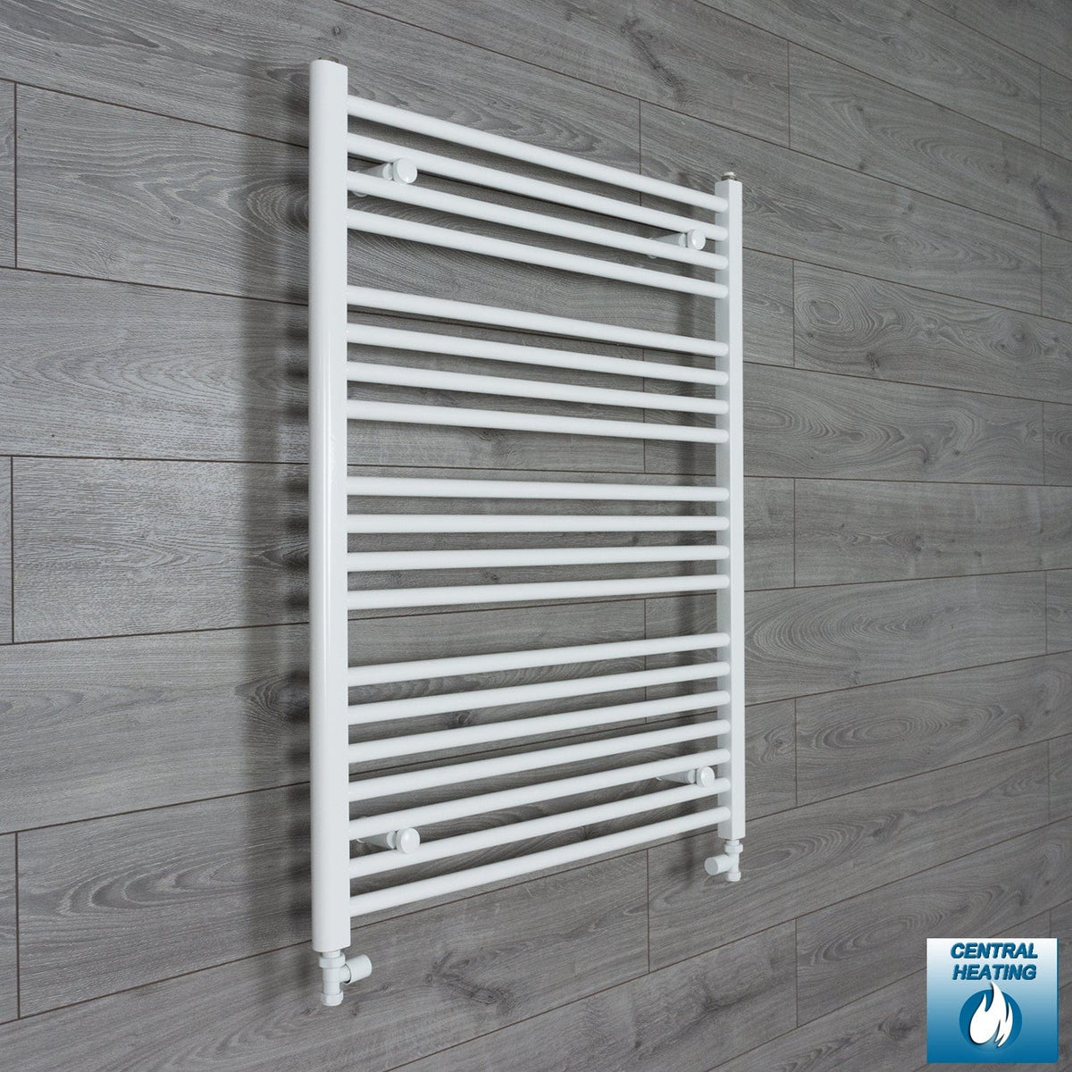 With Straight Valve 750mm Wide 1200mm High Flat White Heated Towel Rail Radiator