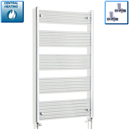 With Straight Valve 750mm Wide 1400mm High Flat Chrome Heated Towel Rail HTR