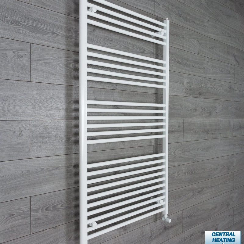 With Angled Valve 750mm Wide 1400mm High Flat White Heated Towel Rail Radiator