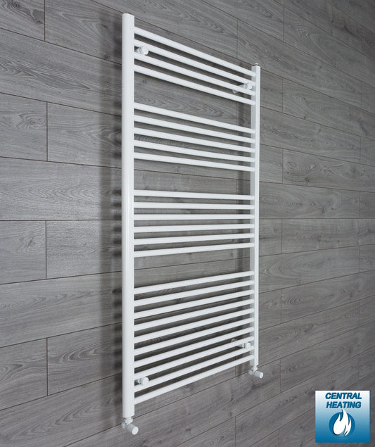 With Angled Valve 750mm Wide 1400mm High Flat White Heated Towel Rail Radiator