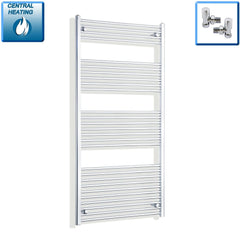 With Angled Valve 750mm Wide 1600mm High Flat Chrome Heated Towel Rail HTR