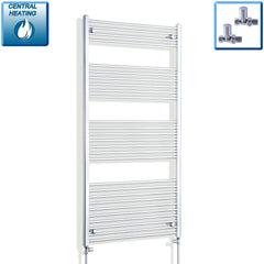With Straight Valve 750mm Wide 1600mm High Flat Chrome Heated Towel Rail HTR