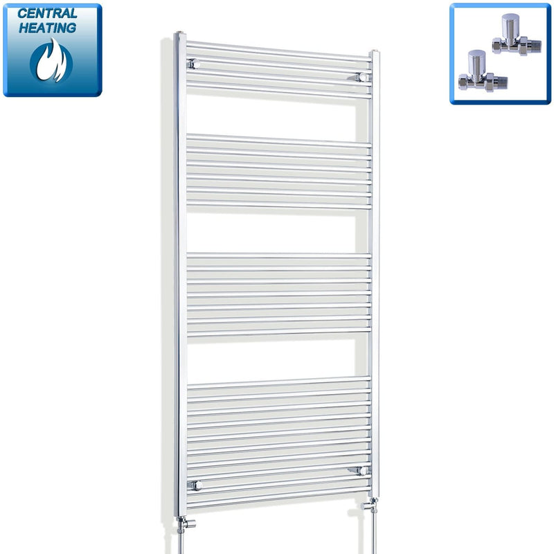 With Straight Valve 750mm Wide 1600mm High Flat Chrome Heated Towel Rail HTR