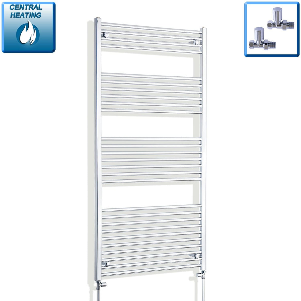 With Straight Valve 750mm Wide 1600mm High Flat Chrome Heated Towel Rail HTR