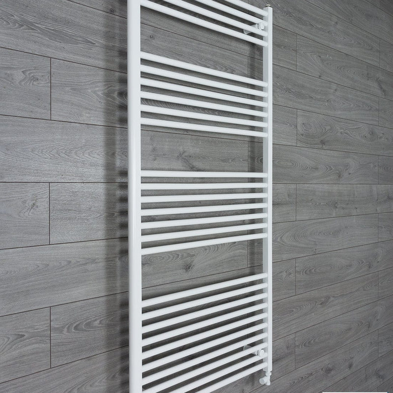 With Straight Valve 750mm Wide 1600mm High Flat White Heated Towel Rail Radiator