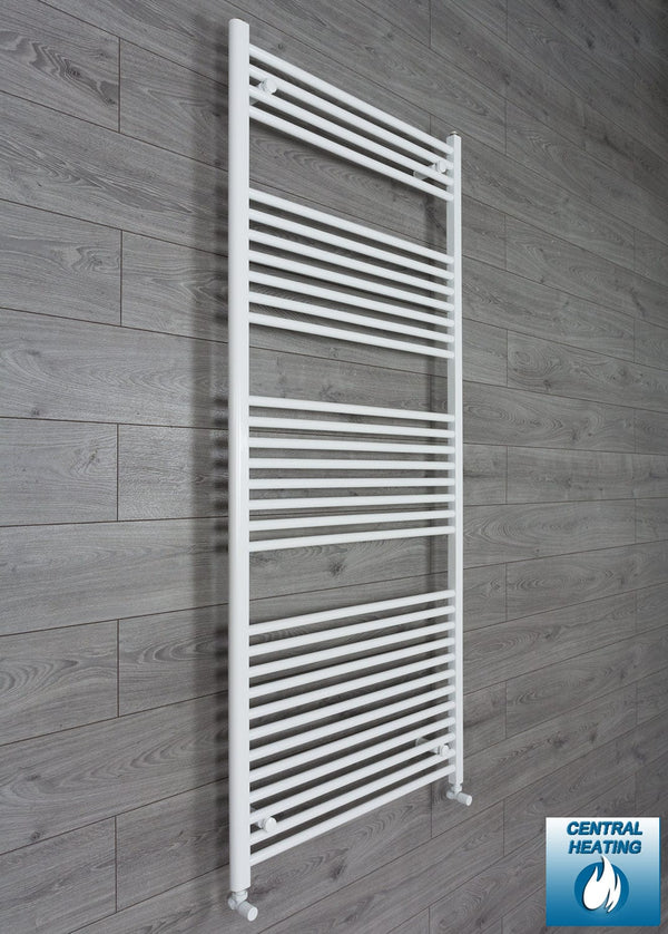 With Angled Valve 750mm Wide 1800mm High Flat White Heated Towel Rail Radiator