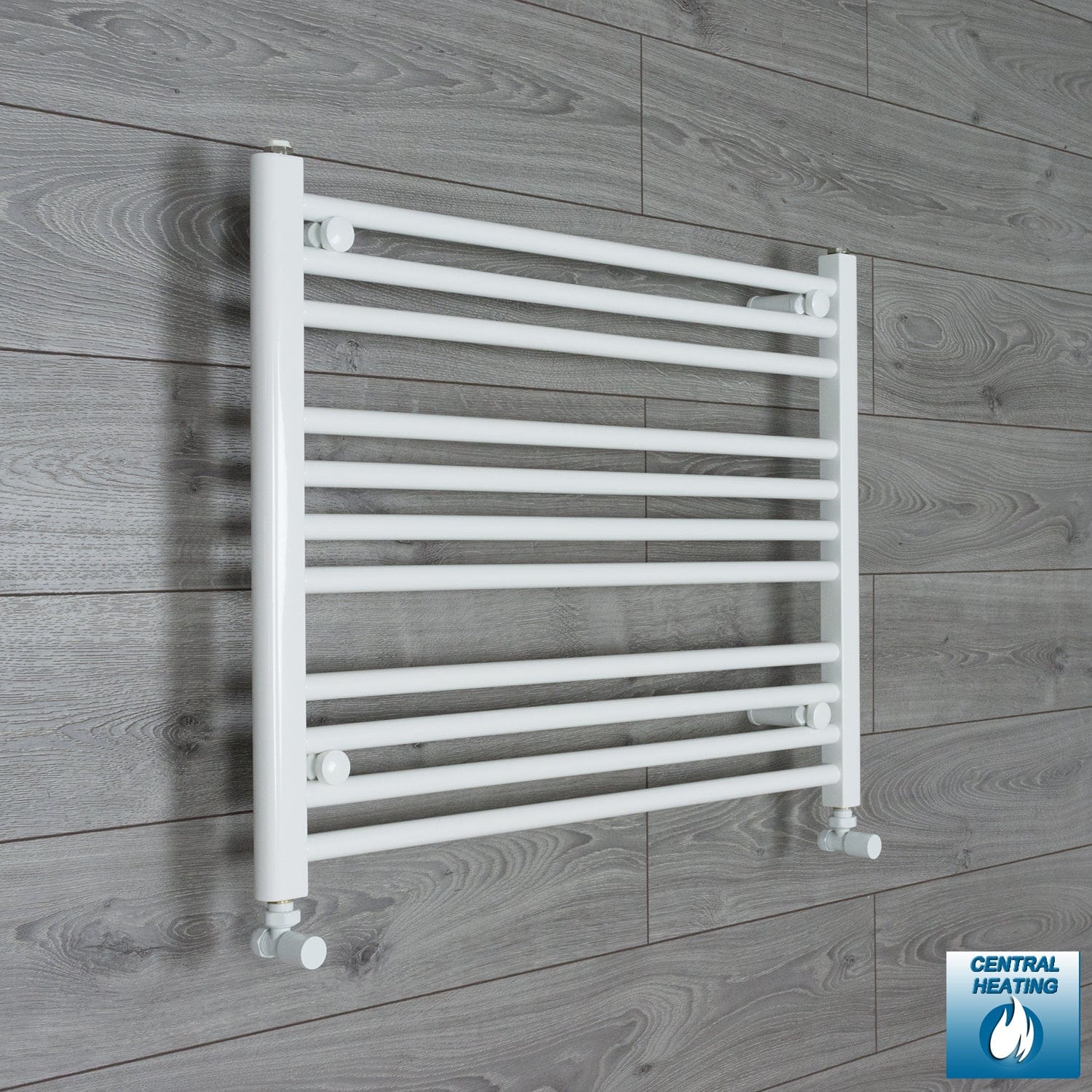 With Angled Valve 750mm Wide 600mm High Flat White Heated Towel Rail Radiator