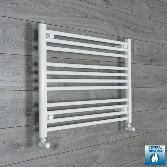 With Angled Valve 750mm Wide 600mm High Flat White Heated Towel Rail Radiator