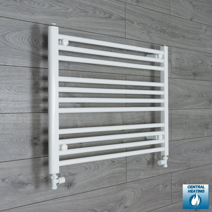 With Straight Valve 750mm Wide 600mm High Flat White Heated Towel Rail Radiator