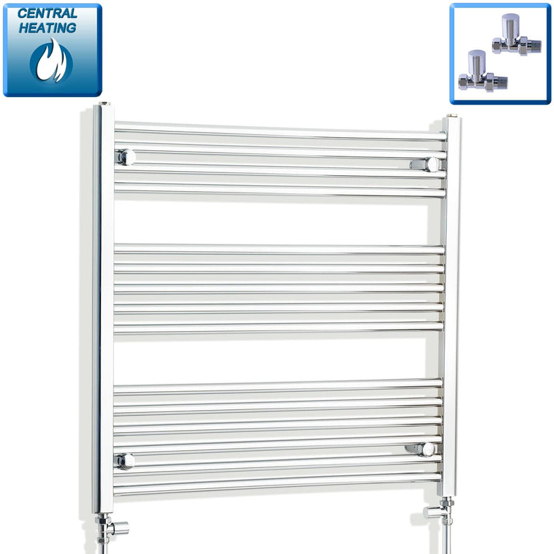 With Straight Valve 750mm Wide 800mm High Flat Chrome Heated Towel Rail Radiator