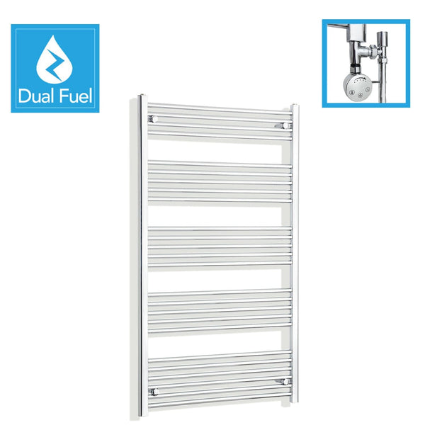 800 x 1400 Chrome Dual Fuel Flat Heated Towel Rail