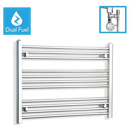 800 x 600 Chrome Dual Fuel Flat Heated Towel Rail