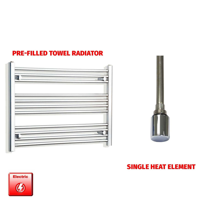 800x600mm Flat Chrome Pre-Filled Electric Heated Towel Rail