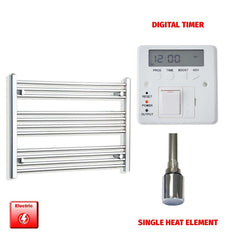 Single Heat Element + Digital Timer 800 x 600 Flat Chrome Pre-Filled Electric Heated Towel Rail