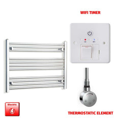 Thermostatic Element + Wifi Timer 800 x 600 Flat Chrome Pre-Filled Electric Heated Towel Rail