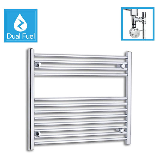 800 x 700 Chrome Dual Fuel Flat Heated Towel Rail