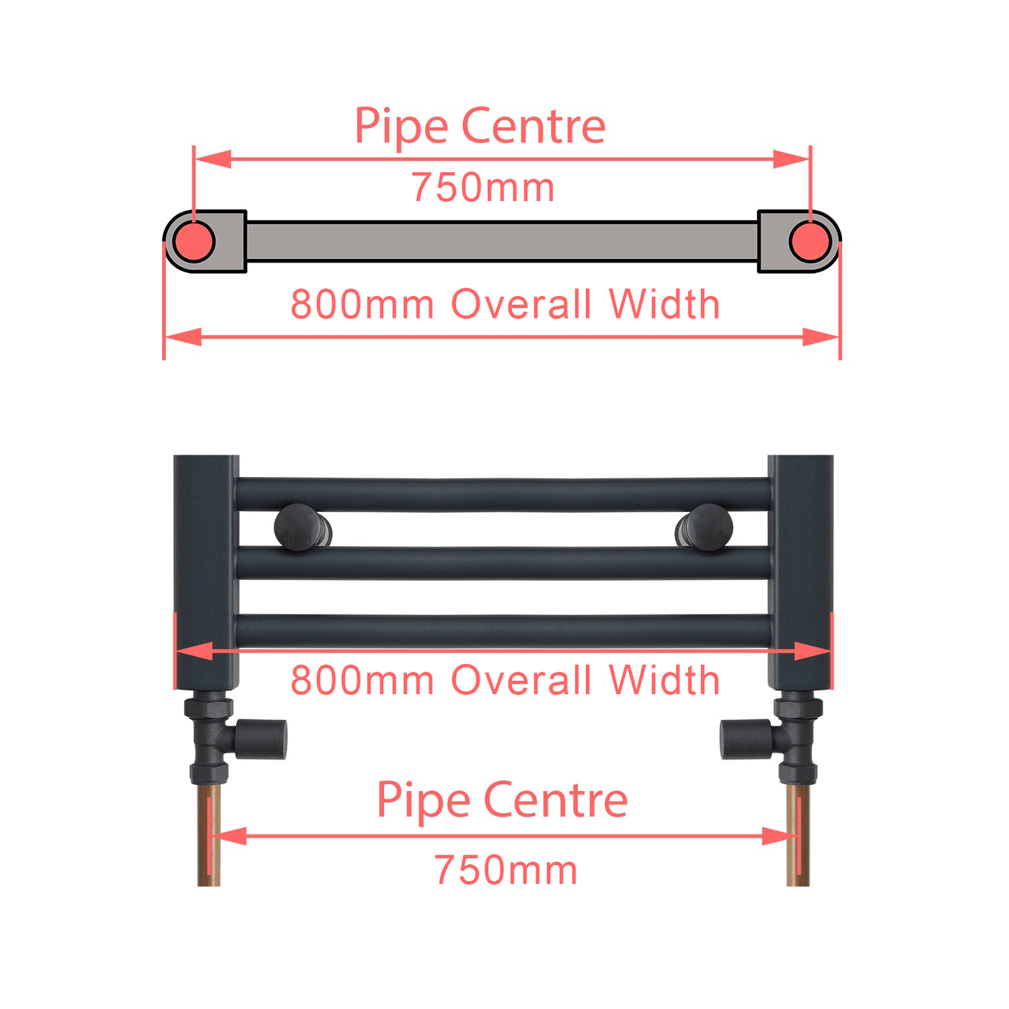 800 x 800mm Chrome Dual Fuel Flat Towel Rail