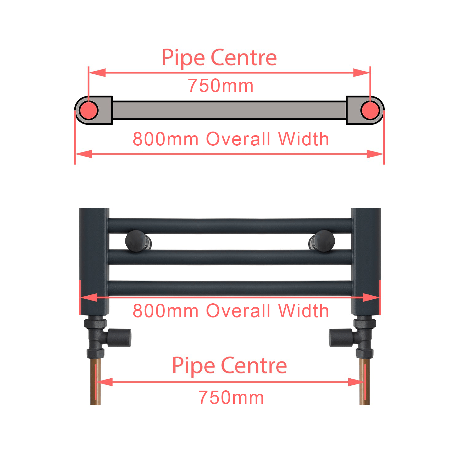 800 x 800mm Chrome Dual Fuel Flat Towel Rail
