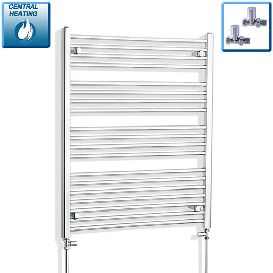 With Straight Valve 800mm Wide 1000mm High Flat Chrome Heated Towel Rail