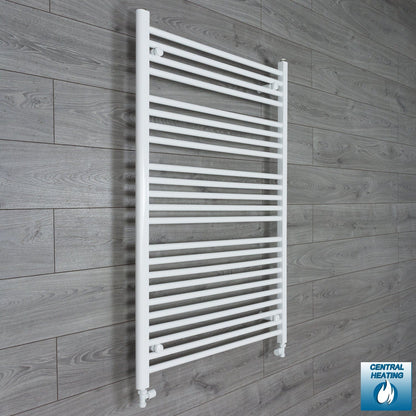With Straight Valve 800mm Wide 1200mm High Flat White Heated Towel Rail Radiator
